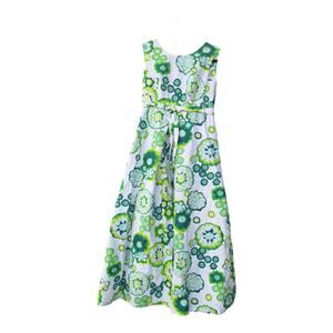 Rare Vintage Darina Hawaiian Barkcloth Maxi Dress Green White Aloha Wear